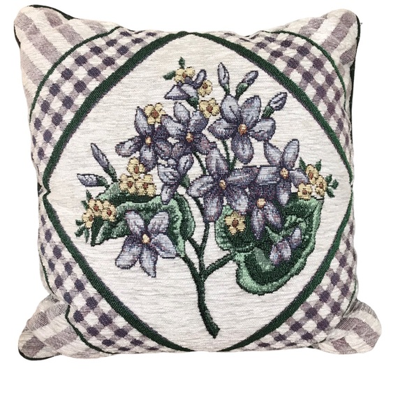 Lot Of 3 Vintage Floral Needlepoint Cottagecore Throw Pillows Purple And Greens - Picture 2 of 14